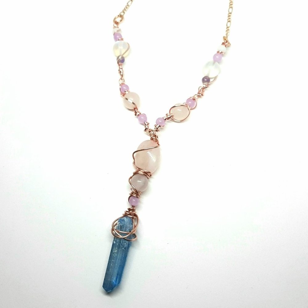 Mystic Rose Aura Crystal Healing Wand Necklace